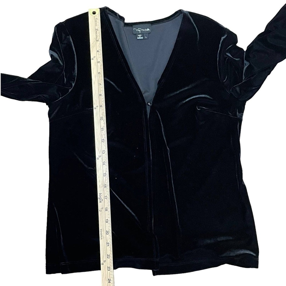 Vintage 90s Velvet Velour Cardigan Women L Black Goth Witchy Y2K Open Front Dark - Picture 12 of 13